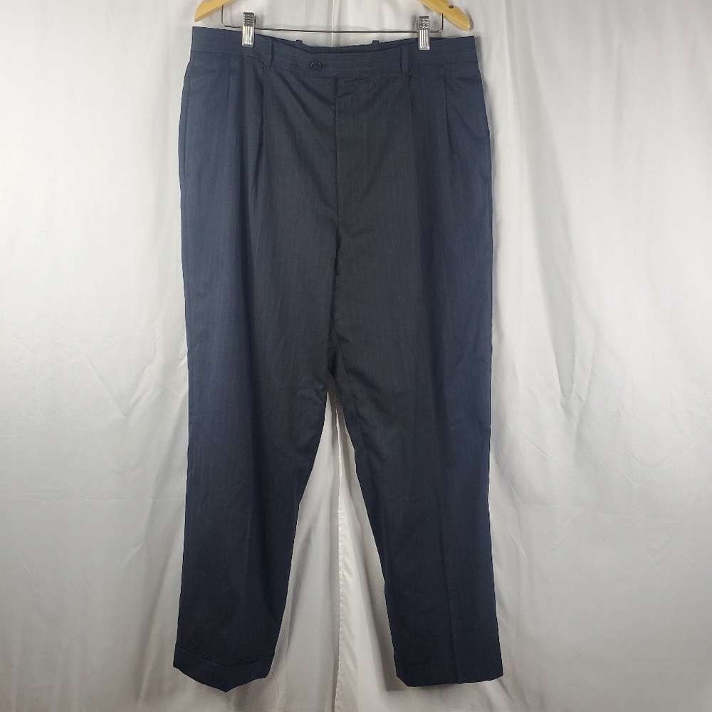♧ Woolmark 100% Wool Pinstriped Trousers Size 36 Dark Gray